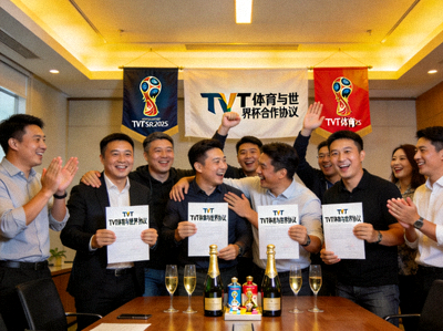 TVT体育团队庆祝与世界杯达成合作协议的现场照片